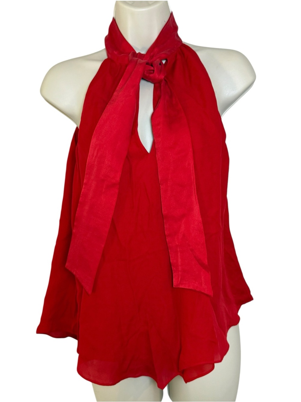 Alice + Olivia Red Halter Tie Neck Blouse Top Silk Feel Size XS